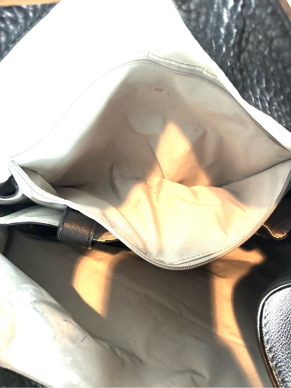 Cole Haan Black Pebbled Leather Hobo Handbag Short Shoulder Strap Silver HW - Picture 9 of 13